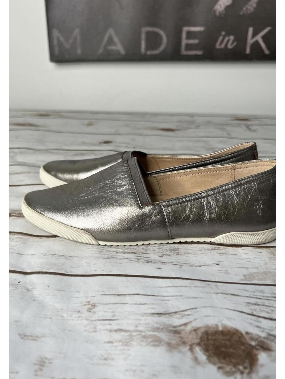 Frye Melanie Slip On Dark Pewter Lunar Metallic Leather Sneakers 7.5